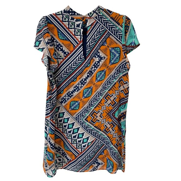 Glam Geometric Tunic Dress Size Medium Short Sleeve Multicolor Boho Aztec Artsy - Picture 2 of 8